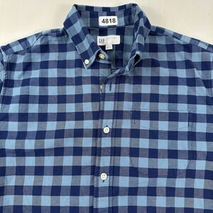GAP Men's Oxford Shirt Blue Plaid Sz Small‎ Short Sleeves Gingham Cotton Stretch